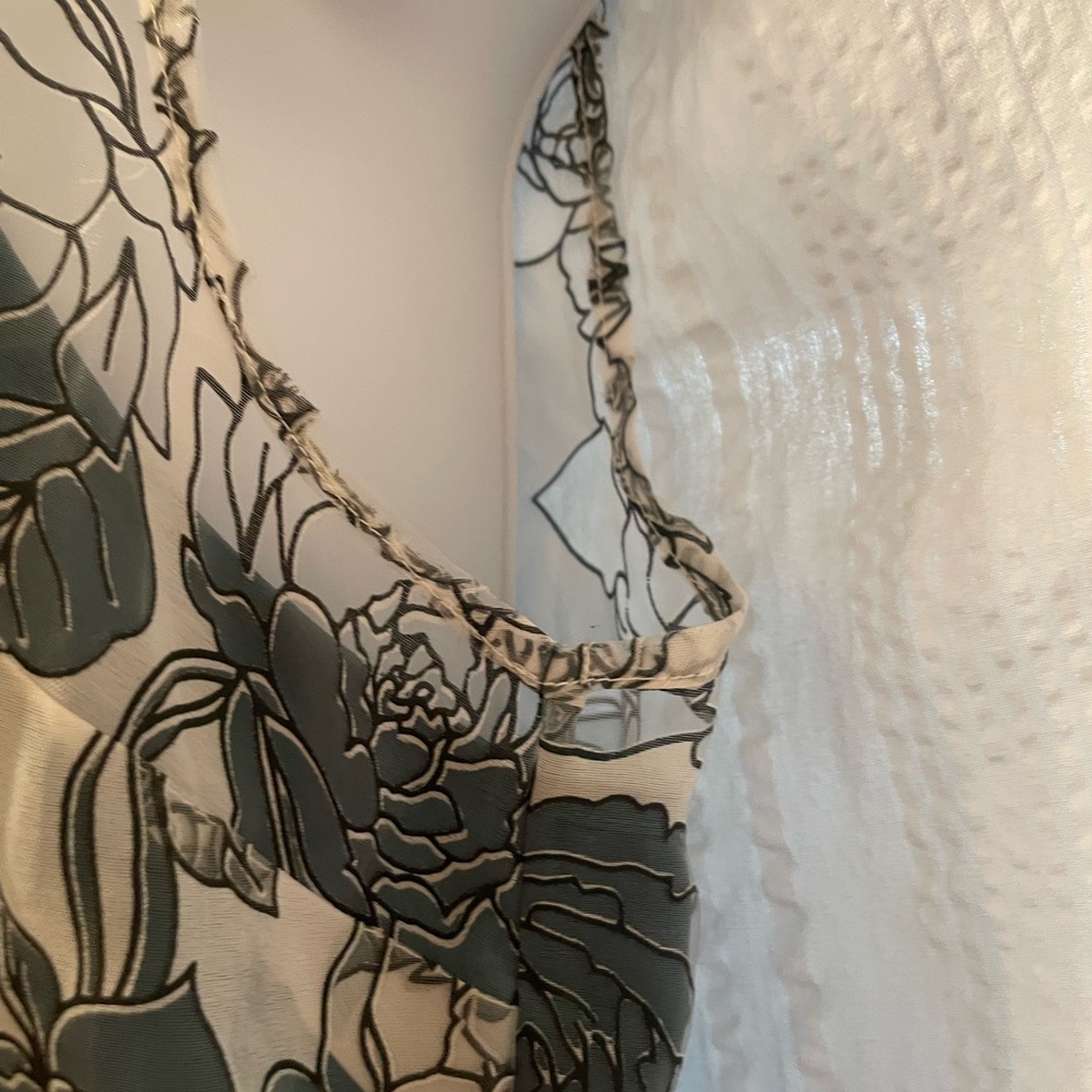 Lace + Mesh Sleeveless Floral Fit-and-Flare Dress Cream/Dark Green size medium - Picture 6 of 14